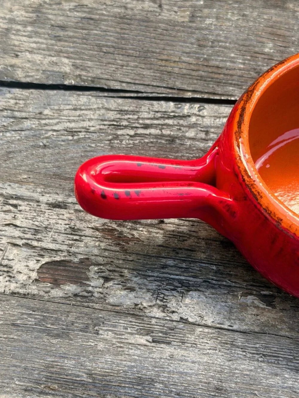 Vintage DE SILVA Italy Red Orange Terracotta Handled Casserole Soup Bowl Handle